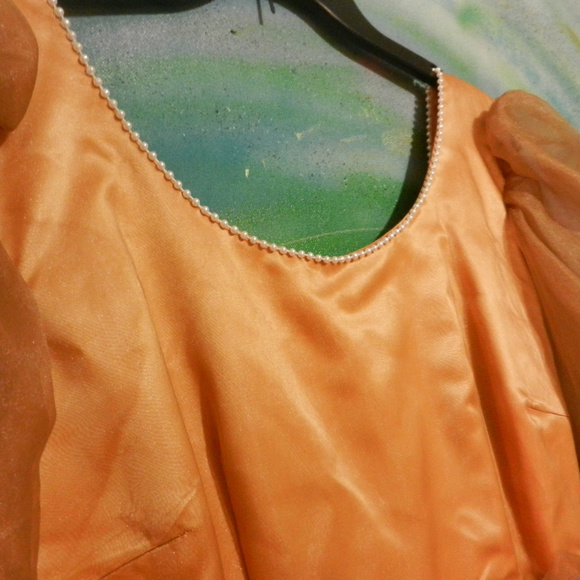 VTG Hand crafted OOAK ballgown metallic golden peach satin lace prom maxi dress - Picture 2 of 7